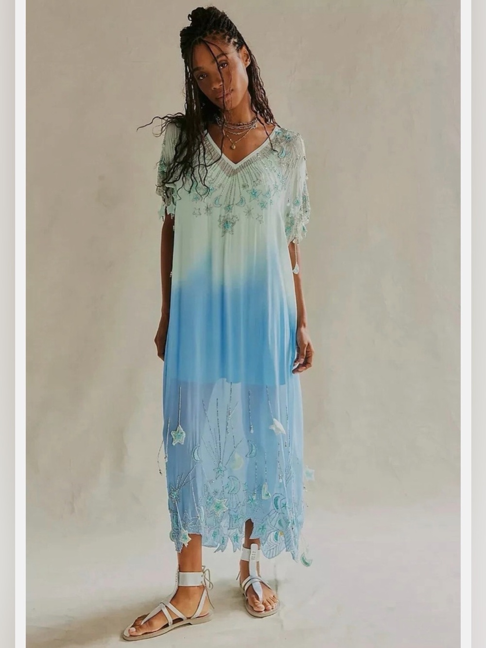 Free People Esme Embellished Beaded Shooting Stars Maxi, NWT, Size S